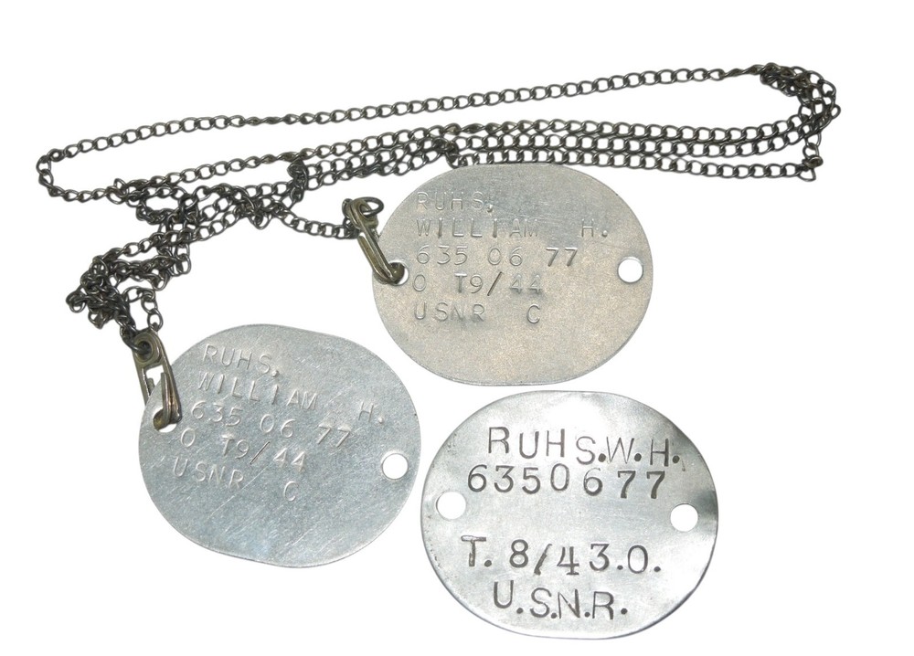 WWII US Navy Aircraft Carrier Sdqn 5 Dog Tags & Chain Iwo Jima Okinawa DR18