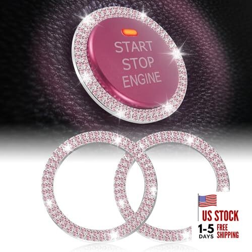 Car Engine Start Stop Decoration Ring, Crystal Double Rhinestone, Bling Pink