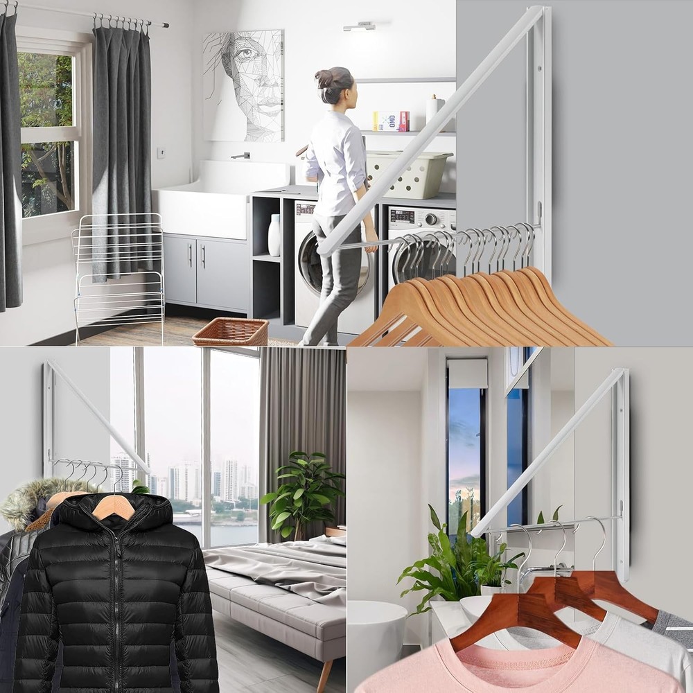 Retractable Clothes Drying Rack Wall Mounted, Foldable Space-Saving Hanger for L