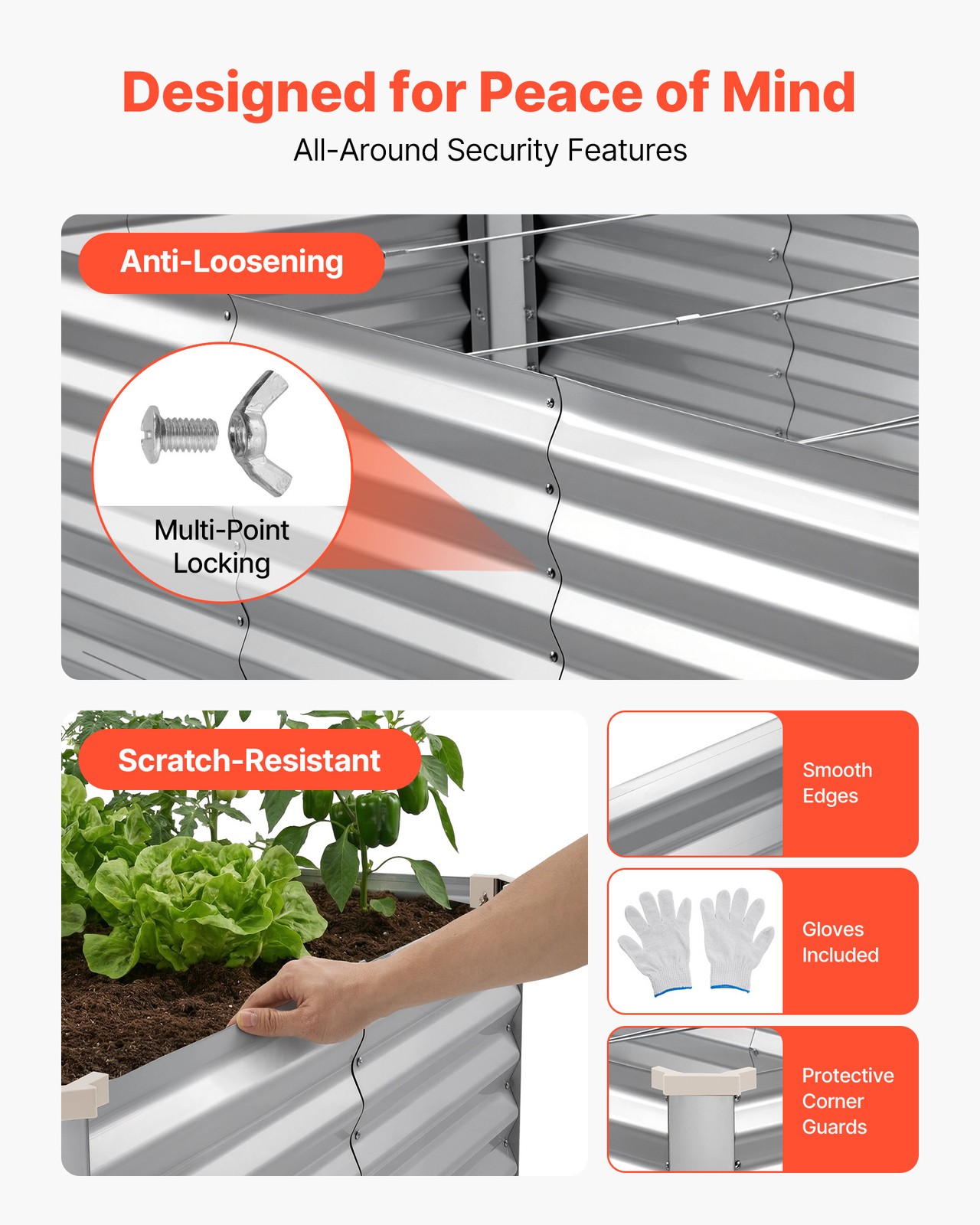 VEVOR Galvanized Raised Garden Bed 8 x 4 x 2 ft Rectangular Planter Box Silver