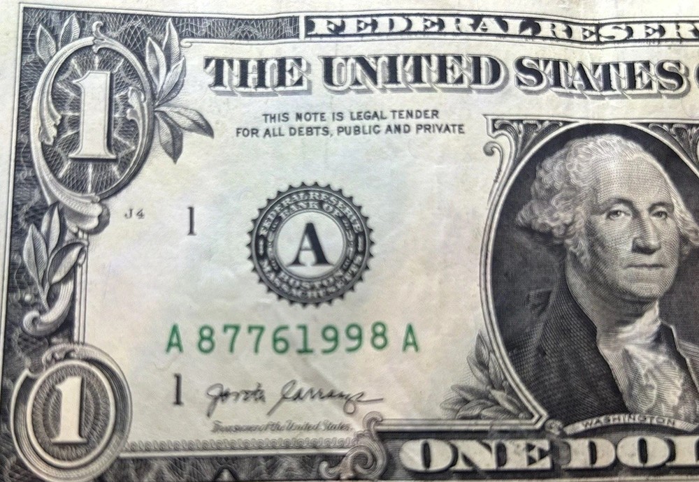 Fancy Serial Number 2017A-- $1 Bill ERROR  Gas Pump Note  Number 98