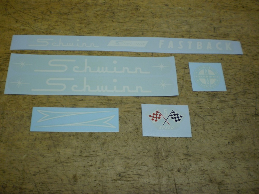 Schwinn Stingray Fastback Bicycle White Frame & Chainguard & Flags Decal Set