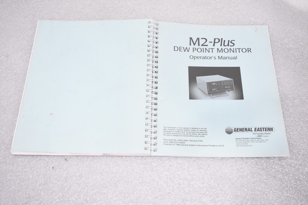 GENERAL EASTERN A40212904 M2-PLUS DEW POINT OPERATOR'S MANUAL