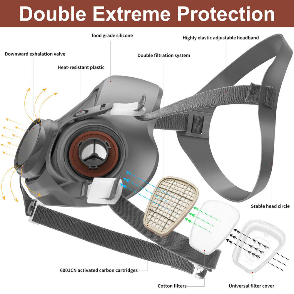 6200 Half Face 16 IN 1 Gas Mask Chemical Vapor Paint Spray Respirator + Filter