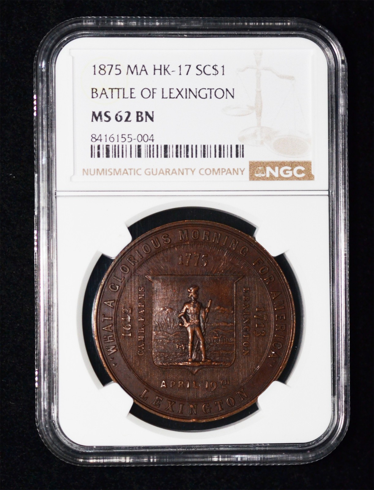NGC MS62 1875 Battle of Lexington Centennial Medal  HK-17