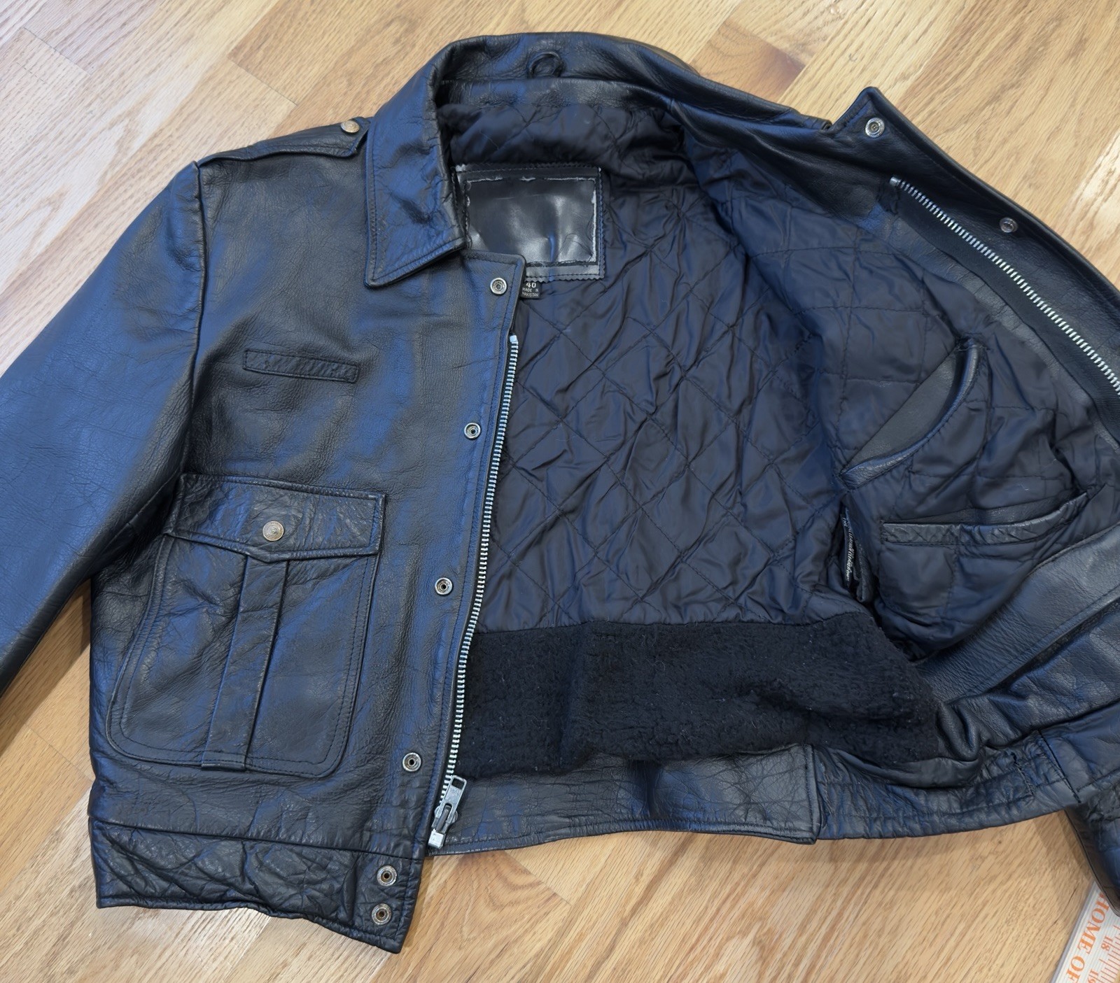 Vintage Chicago Cop Shop CPD Leather Police Jacket Mens 40 Black Patrol