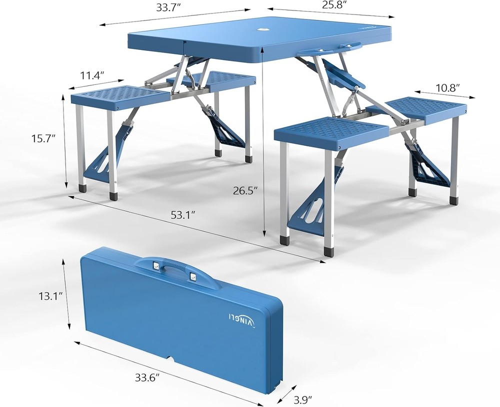 VINGLI 4-Foot Camping Picnic Table Set, Foldable - 220-Pound Support