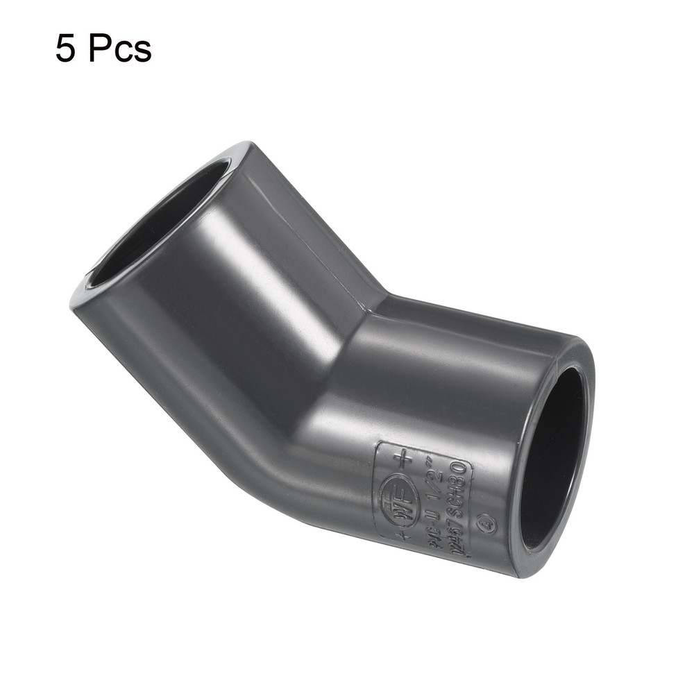 5pcs SCH80 1/2" Socket UPVC Pipe Fitting Elbow 45 Degree Adapter Connector, Gray