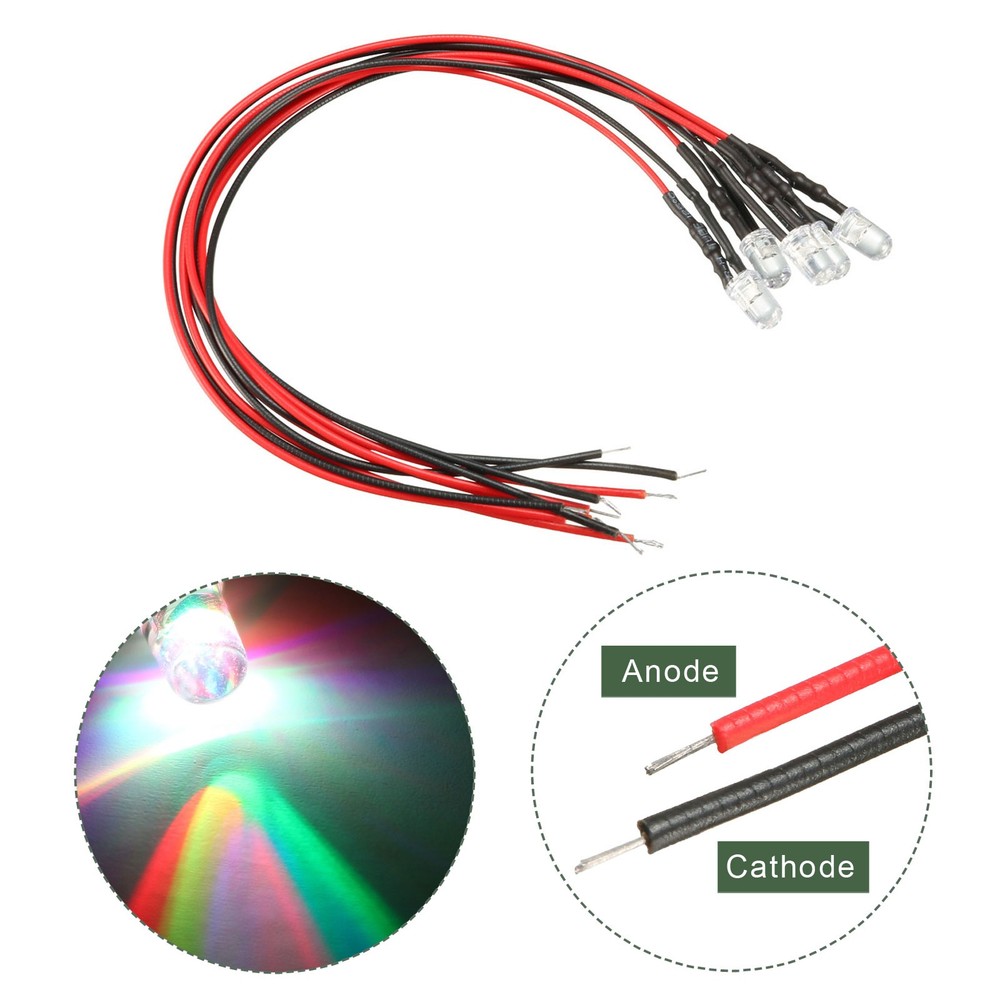 5Pcs Pre Wired LED,Round Head LED(Multicolor,5mm,DC3-6V)