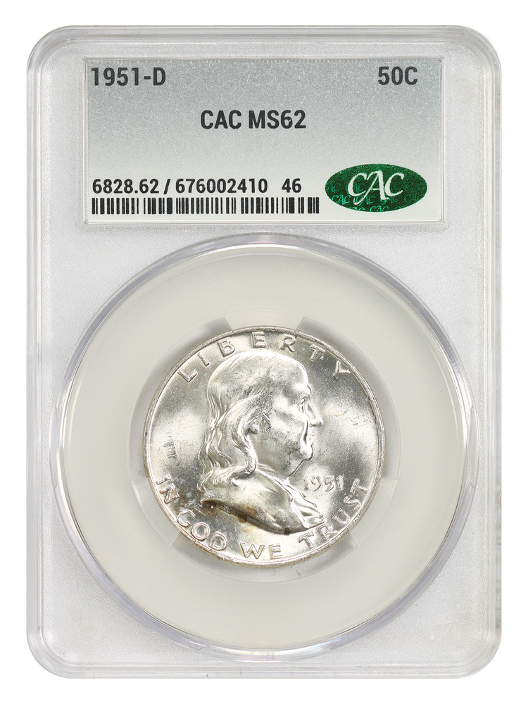1951-D 50C CACG MS62 - Franklin Half Dollar