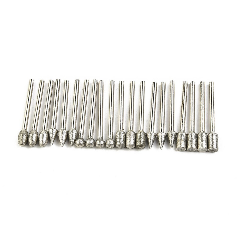 Efficient 3mm Shank Diamond Burr Set Drill Bits 20pcs for Precise Grinding