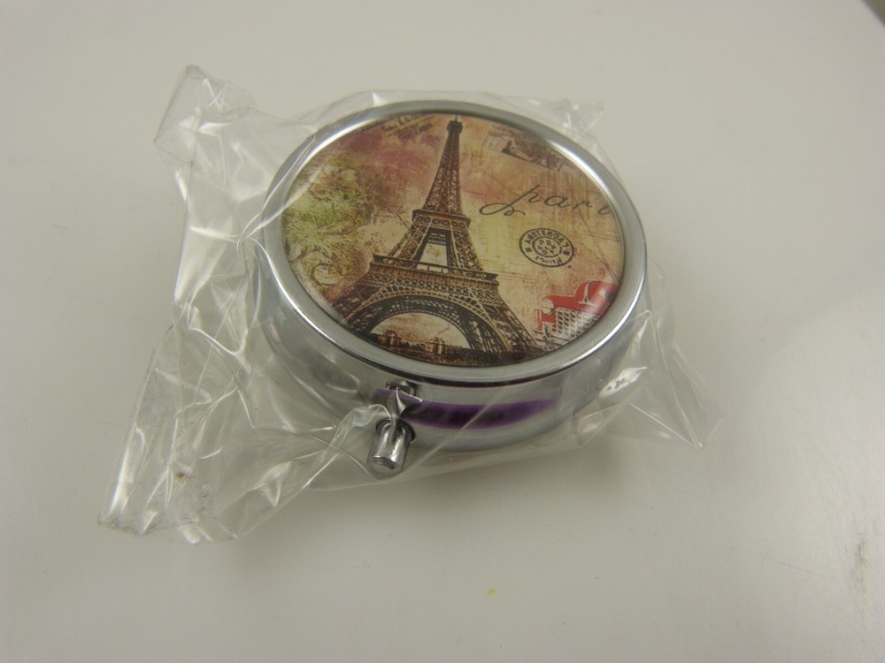pill box Eiffel Eifel tower Paris metal 3 compartment pretty container