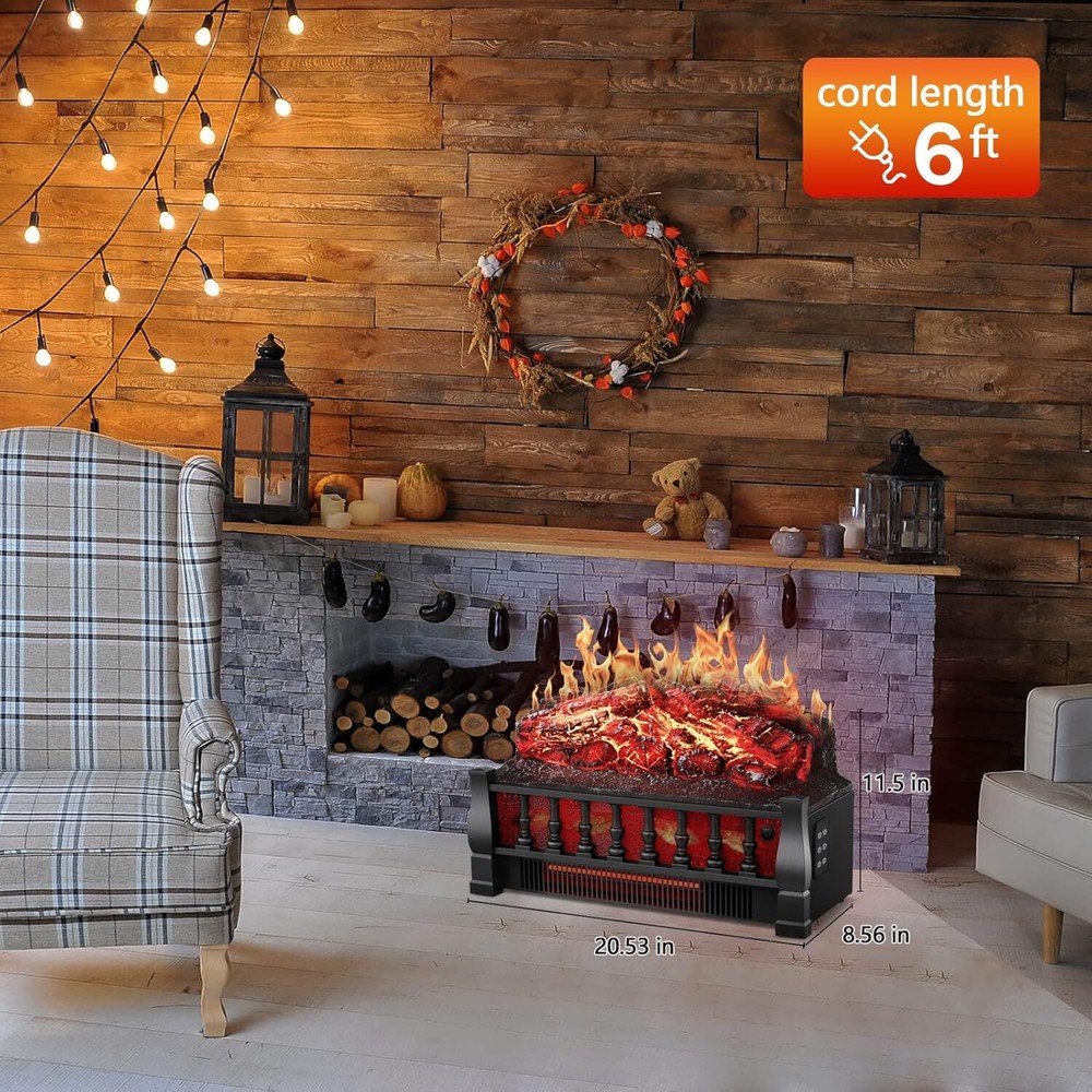Electric Fireplace Log Set Heater , Remote,Overheating Protection,Dimmable