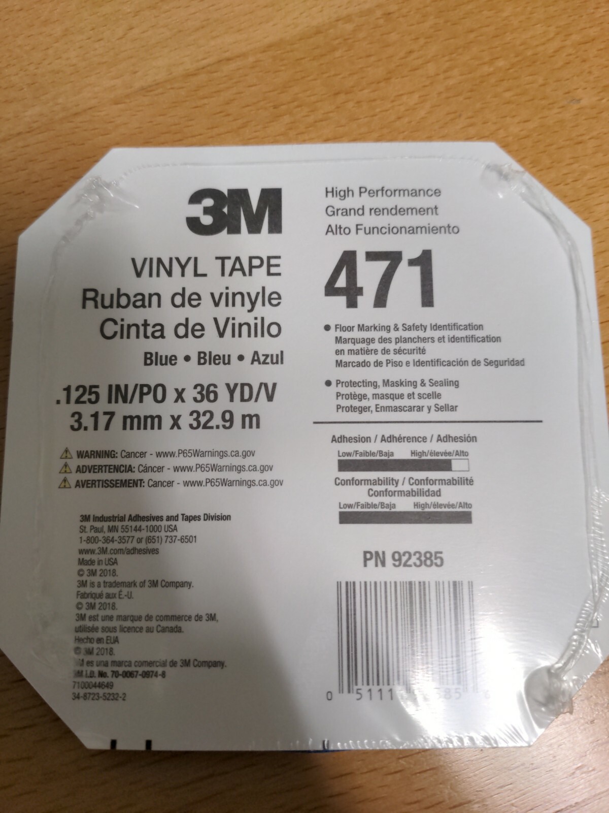 3M 06408 Blue Fine Line Vinyl Tape 471, 1/8" x 36 yds One Roll