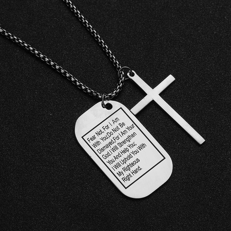 Fear Not Military Dog Tag and Cross (Includes 24" Chain) - Isaiah 41:10