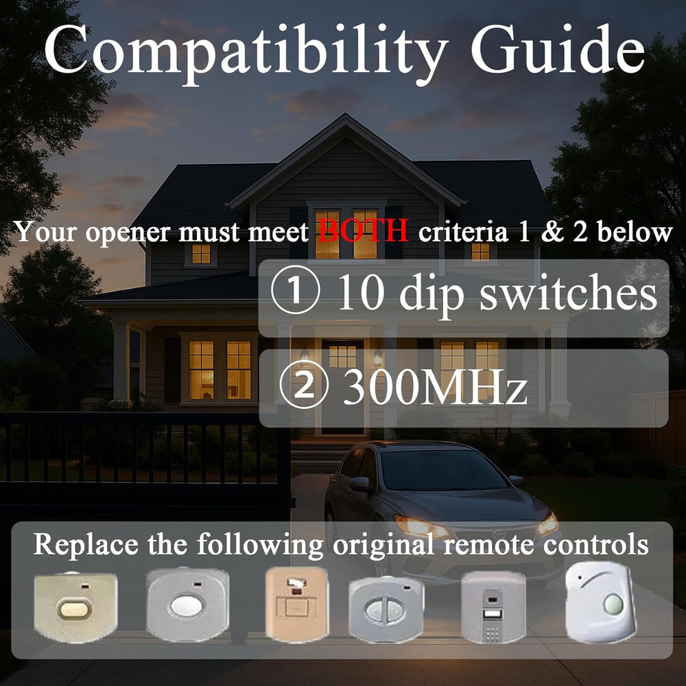 2-Pack 300Mhz 10 Dip Switch for Multicode Garage Gate Door Opener Remote Control