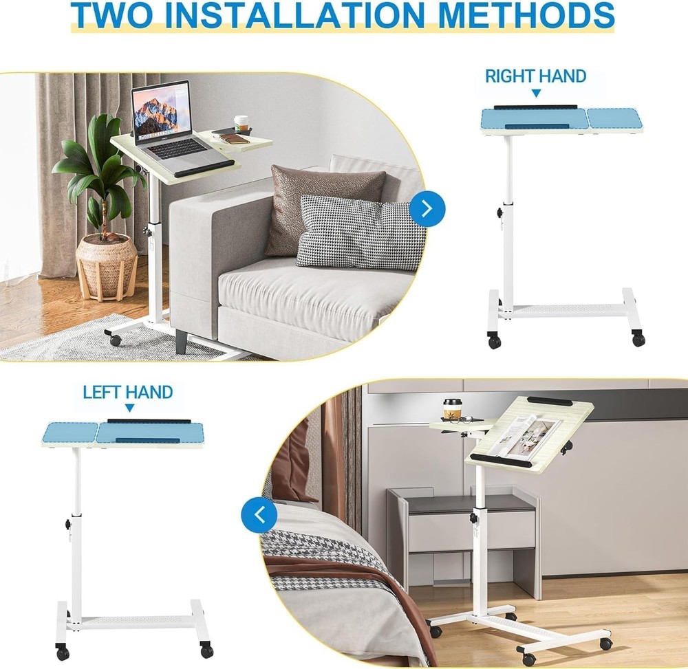 Height Adjustable Rolling Laptop Stand, Overbed Table with 2 Tilting Desktops...