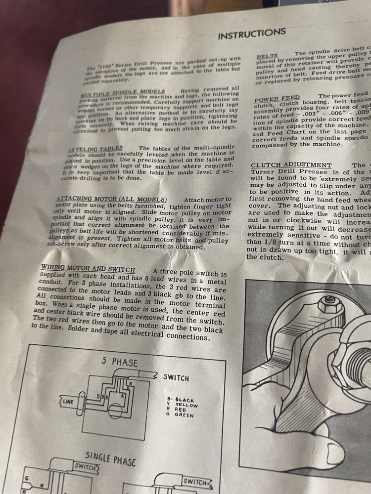 Walker -Turner Drill Press Instructions 1100 Series