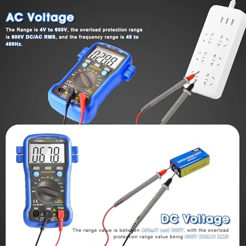 Digital Multimeter Tester 4000 Counts, AC DC Volt Ohm Amp Meter Auto Ranging
