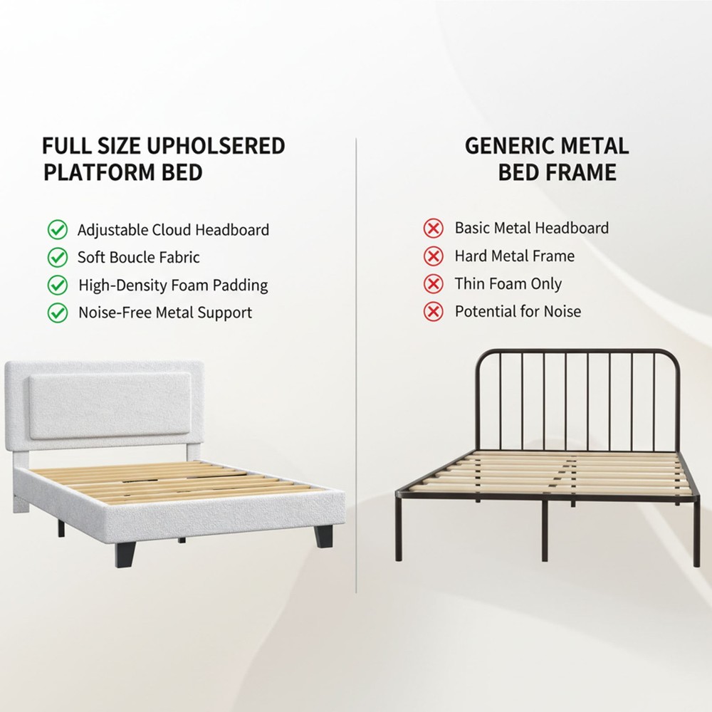 Bed Frame Full Size Upholstered Bed Frame with Adjustable Headboard Solid Wood