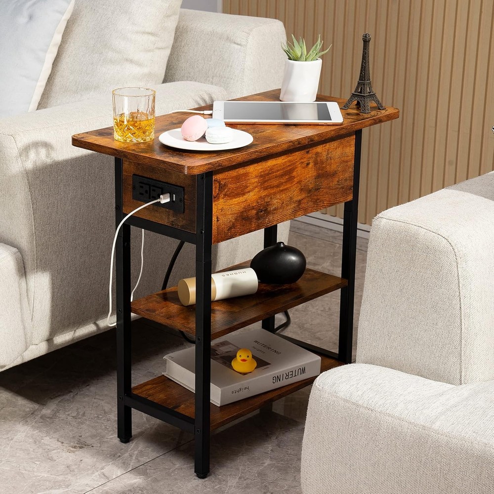End Table w/Charging Station Flip Top Side Table Sofa Couch Table Bedside Table