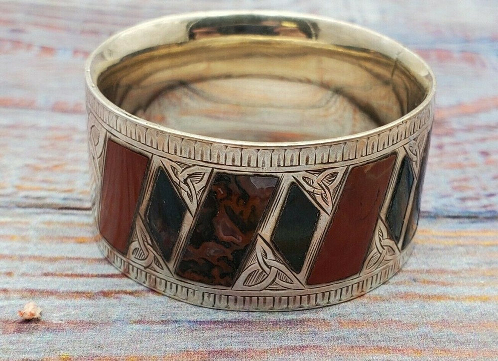 Scottish Sterling Silver Napkin Ring with Stones