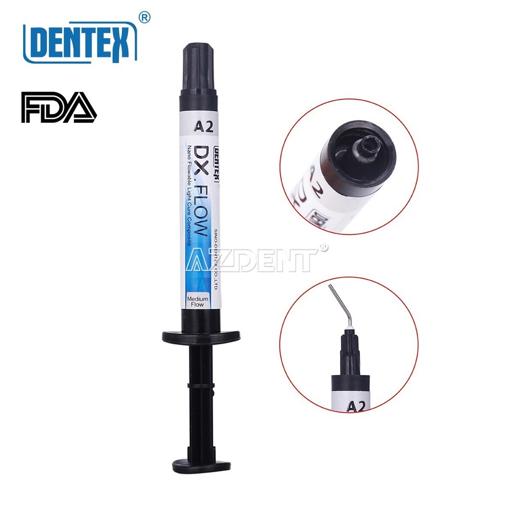 DX.FLOW Dental Light Cure Flowable Composite Resin Shade A2 Medium Flow 3g/Pc