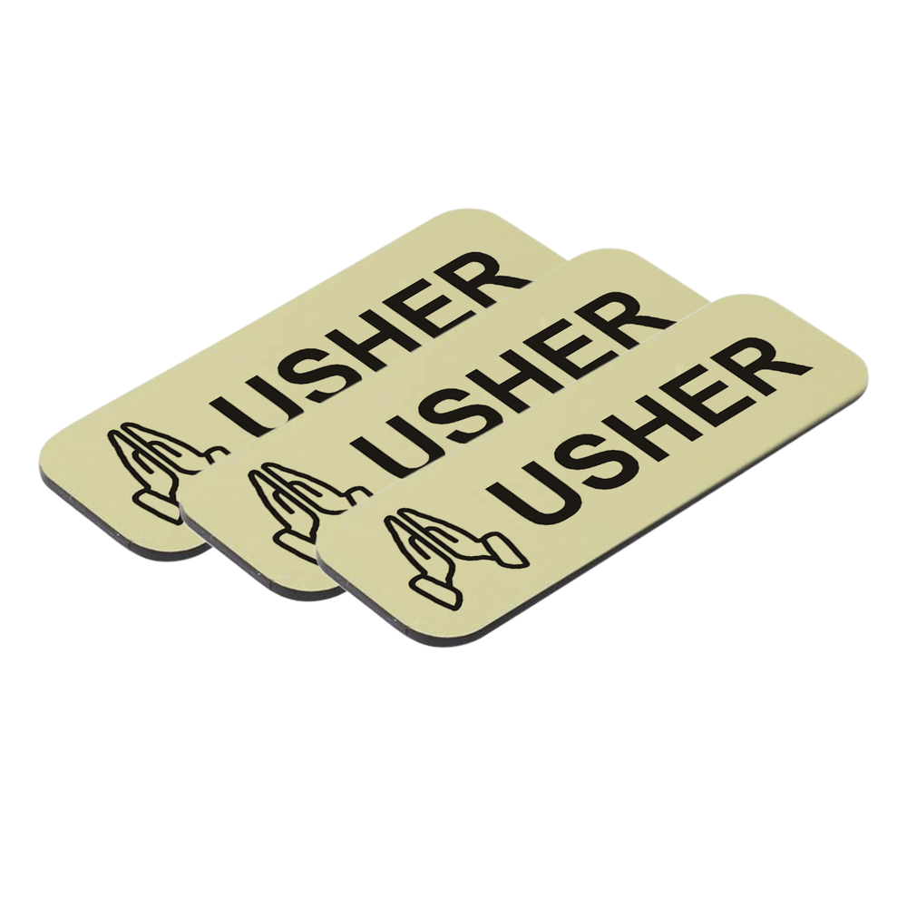 Usher 1 x 3" Name Tag/Badge, Praying Hands (3 Pack)