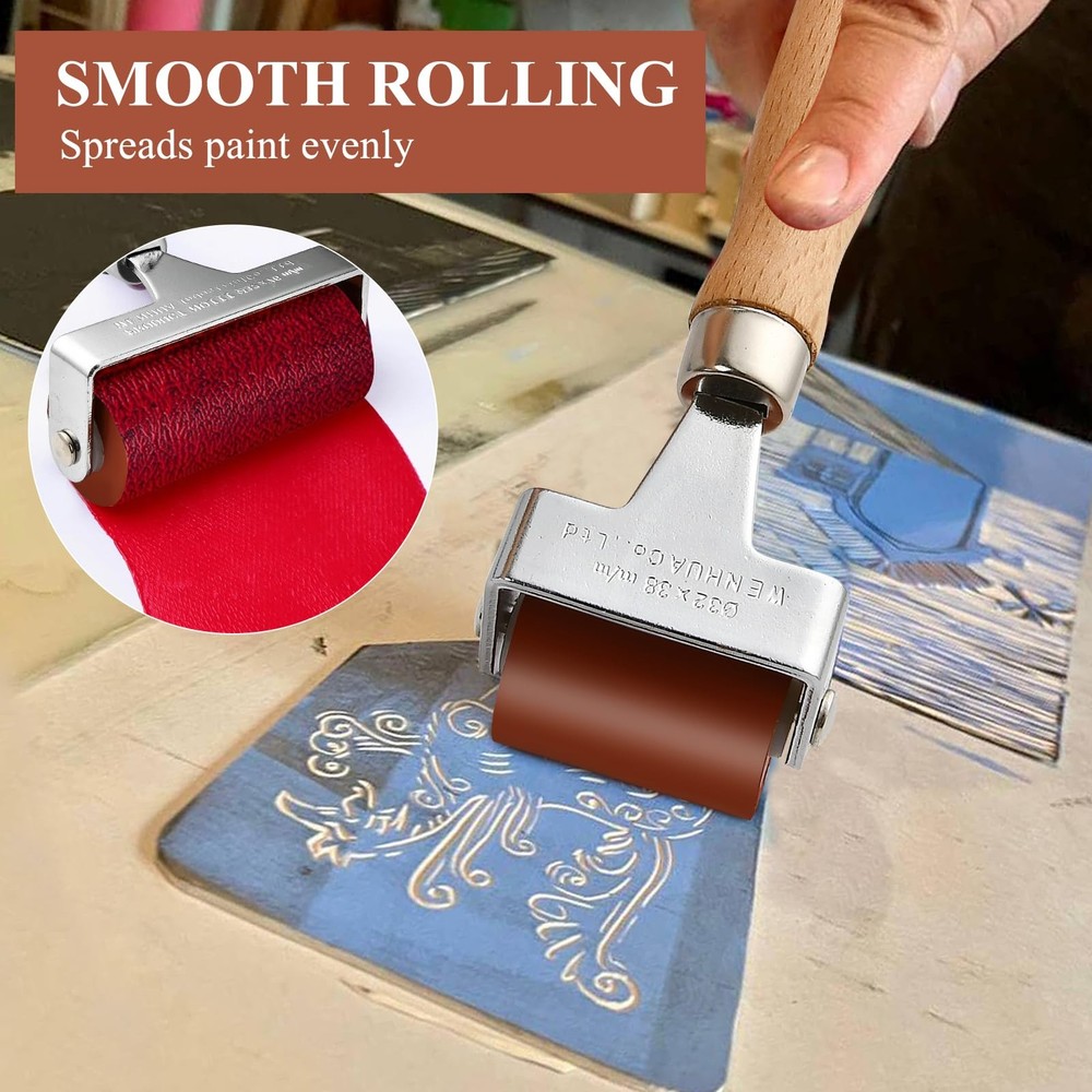 3Pcs Brayer Roller, Mix Size Roller Tool for Printmaking, Ink Roller Stamping...