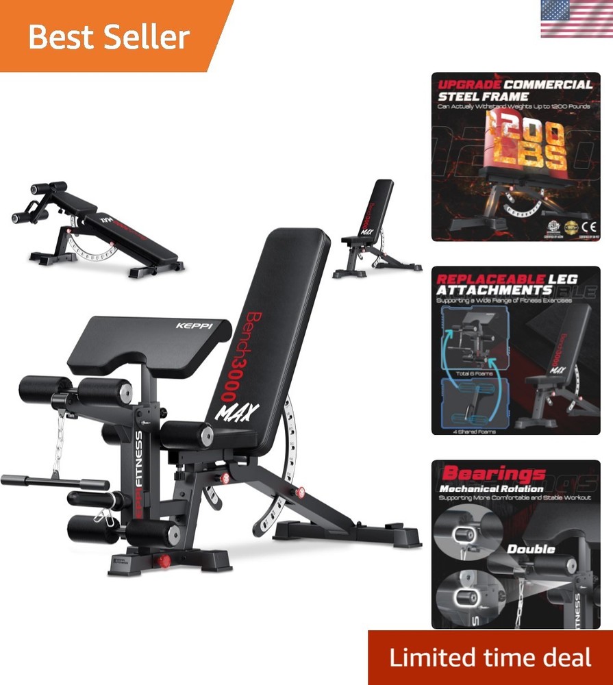 Adjustable Weight Bench - Leg Pad & Preacher Pad with Stability Features