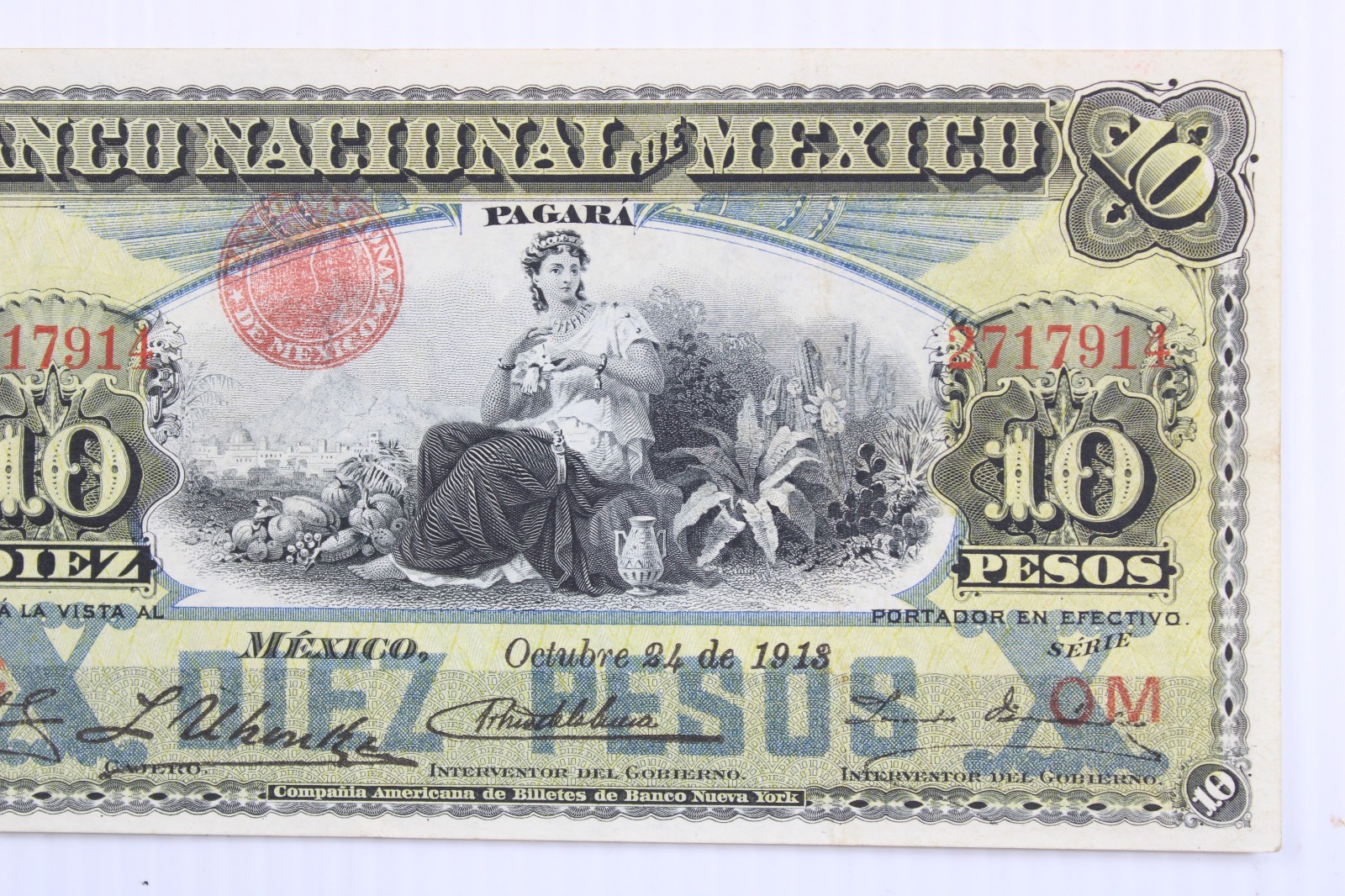 El Banco Nacional De Mexico, 10 Pesos, 1913, VF+, P-S258e #408