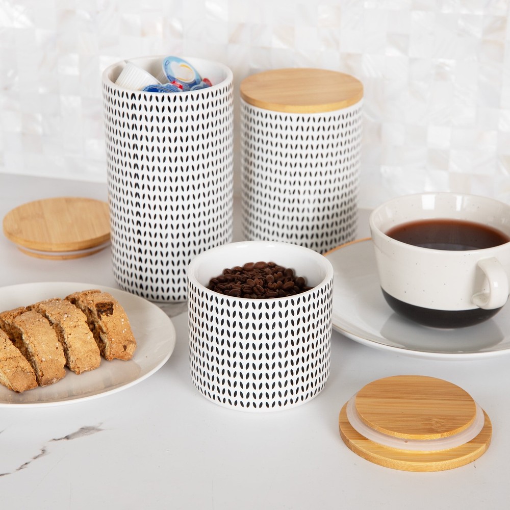 3-Piece Canister Set Sugar Container Coffee Storage Lids Kitchen Ceramic