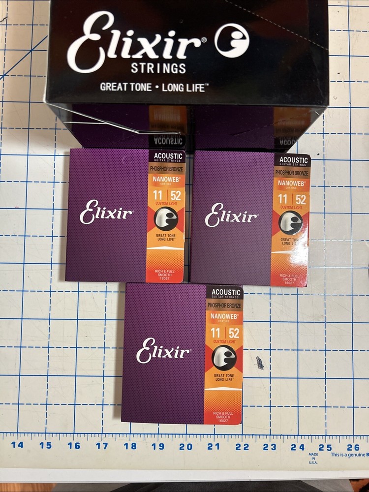 3pack Elixir   16027 NANOWEB ACOUSTIC GUITAR STRINGS LIGHT 11-52 PHOSPHOR BRONZE