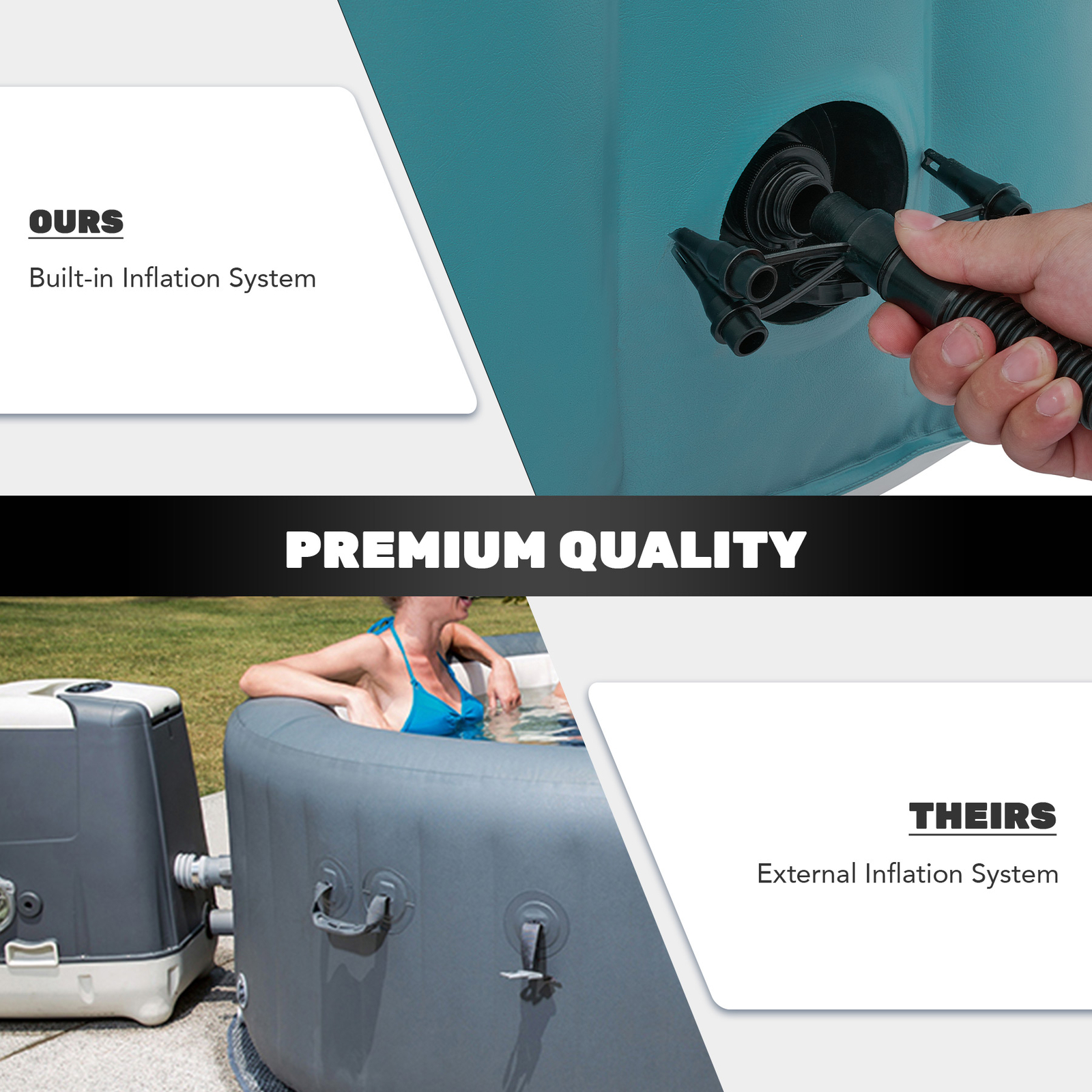 CO-Z Portable Inflatable Hot Tub Spa 130 Air Jets w Pump & Cover 2-7 Person New