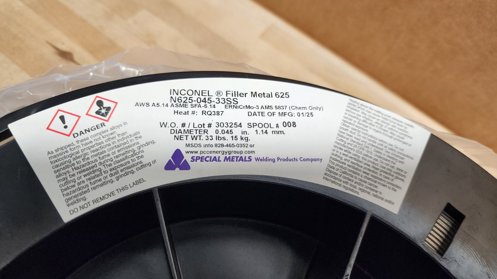 Special Metals N625-045-33SS Inconel Filler 625 Welding Wire 0.045in 33lb *PS