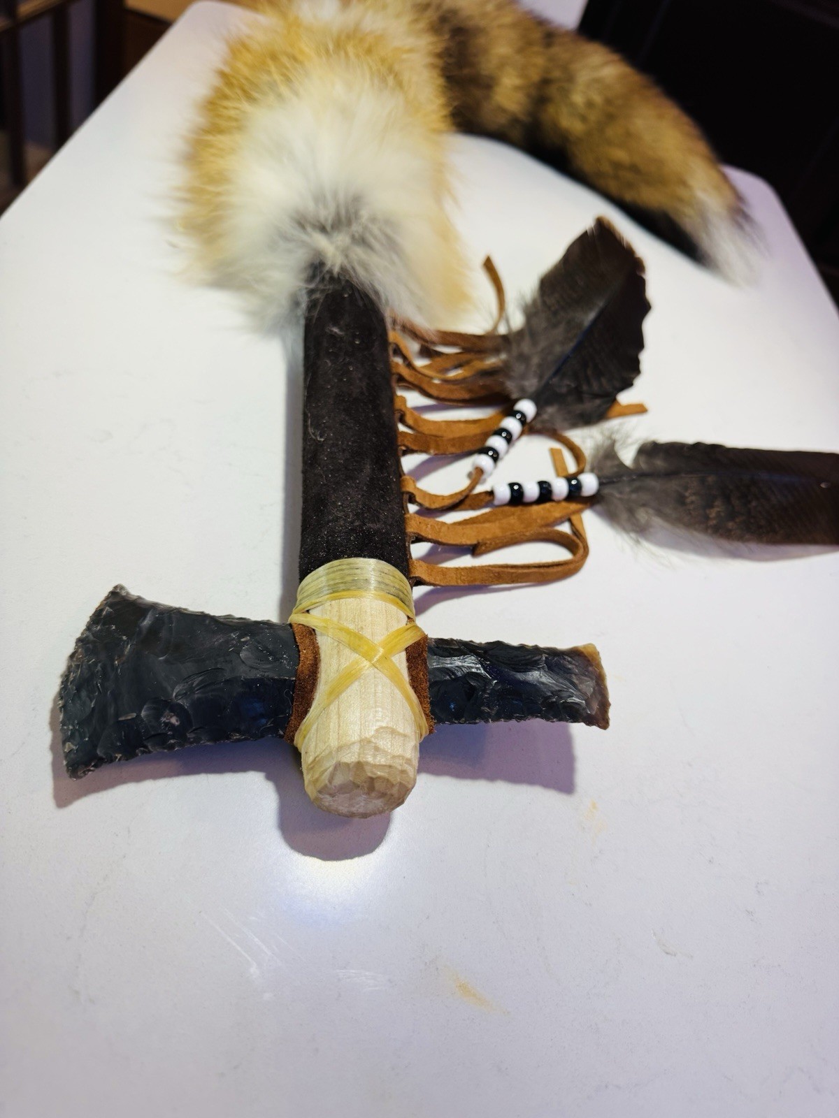 Native American Indian tomahawk. By Enrolled Cherokee 30” Including Tail