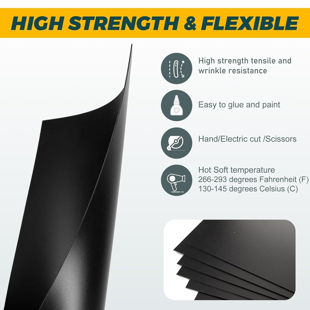 6 Pack Black Plastic Sheets 8x12x0.04 in Flexible High Tensile Plastic Sheets...