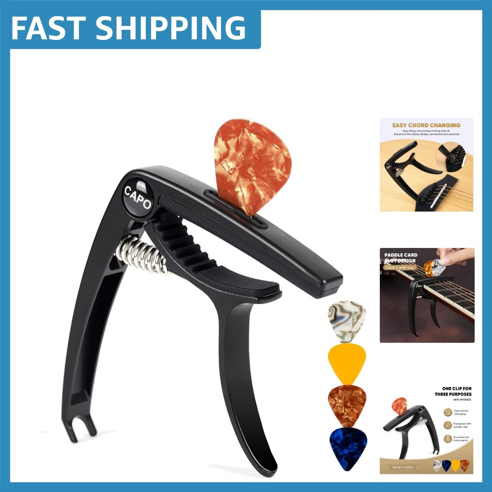 Lightning-Quick 6-String Capo & Picks - Perfect for Guitars, Ukuleles, Mandolins