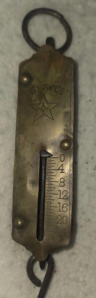 Antique PS&W Co. Brass Hanging Hook - Spring Scale - 24 lbs - spring works