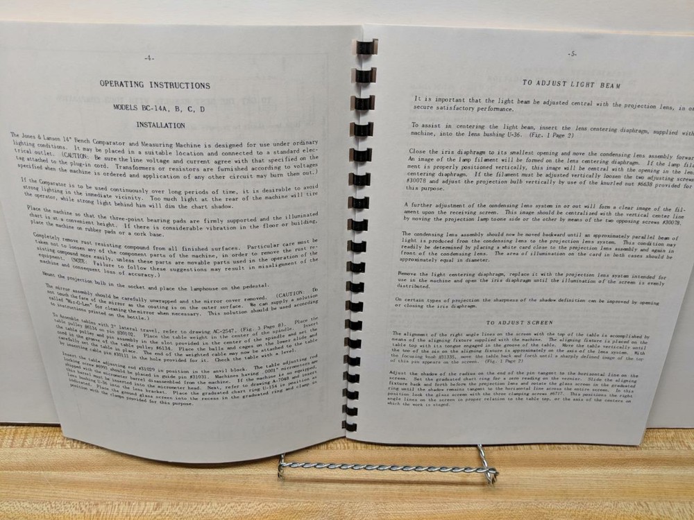 Jones & Lamson “BC” Series Comparator – Operating Manual