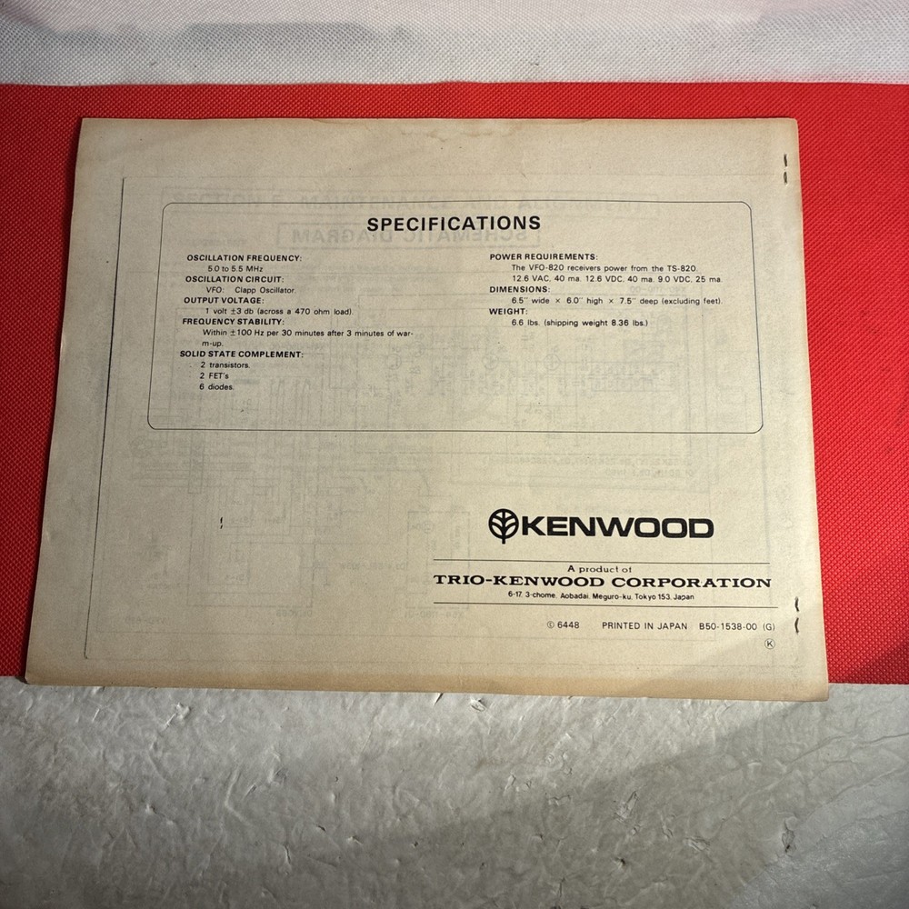 KENWOOD REMOTE VARIABLE FREQUENCY OSCILLATOR Model VFO-820 OPERATING MANUAL