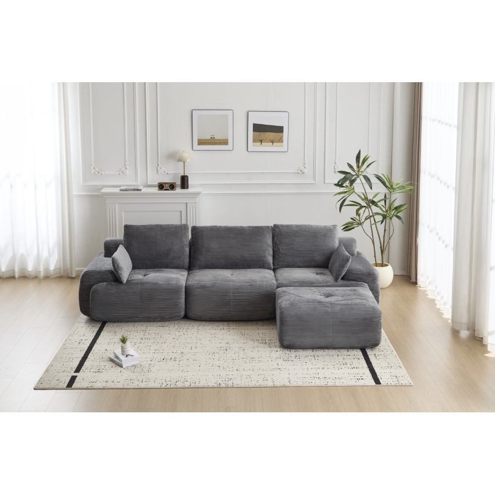 Large Modular Cloud Sofa w/ Memory Foam Corduroy Fabric Grey