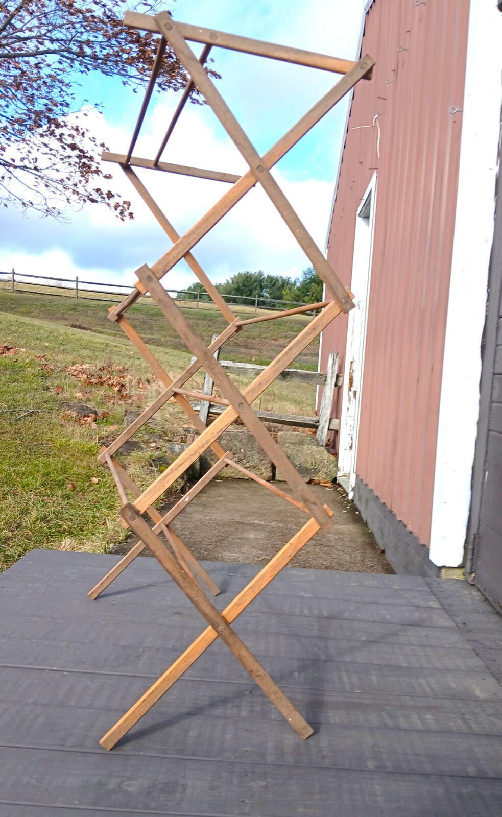Antique Wooden Laundry Clothes Drying Rack Folding and Expandable 1930s