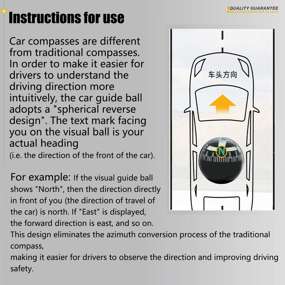 Compass Navigation Dashboard Car Compass For Car Boat Cycling Hiking Direction