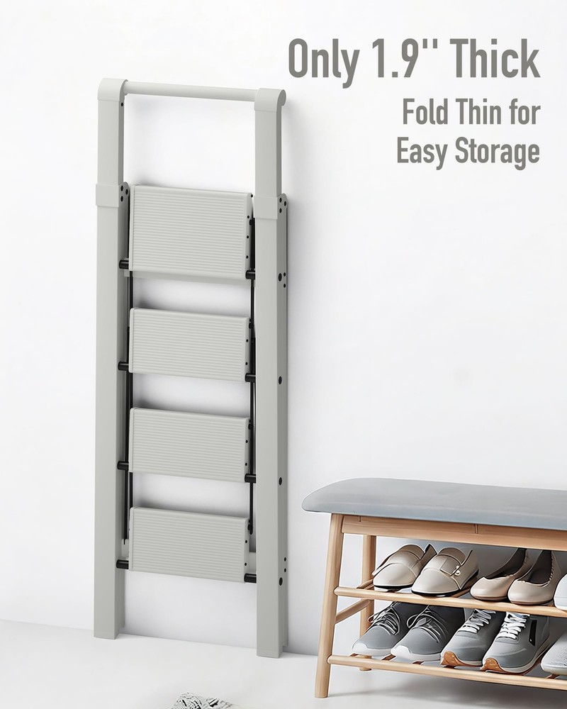 4 Step Ladder, Lightweight Folding Step Stool with Convenient Handgrip,Alumin...