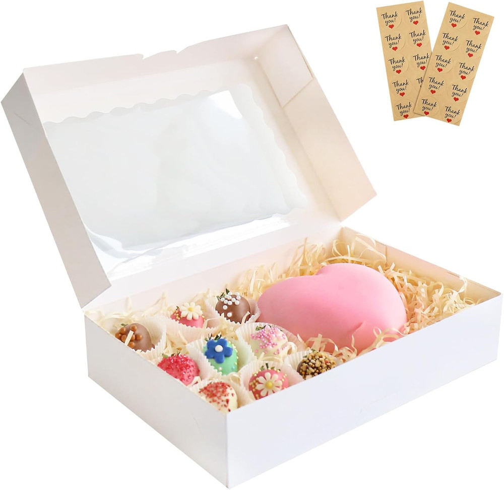 20-Pack Auto-Pop Baking Boxes Large Size 12 X8 X2.5 White Cookie with Window
