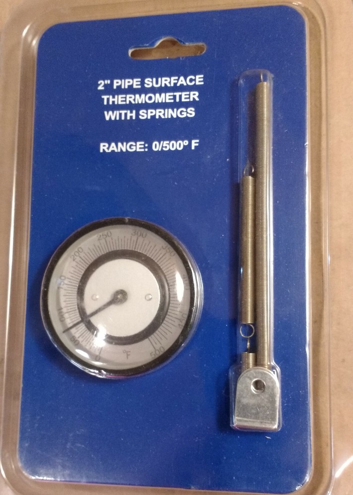 Pipe / Surface Thermometer, 0-500F, 2" Face, with Mounting Springs