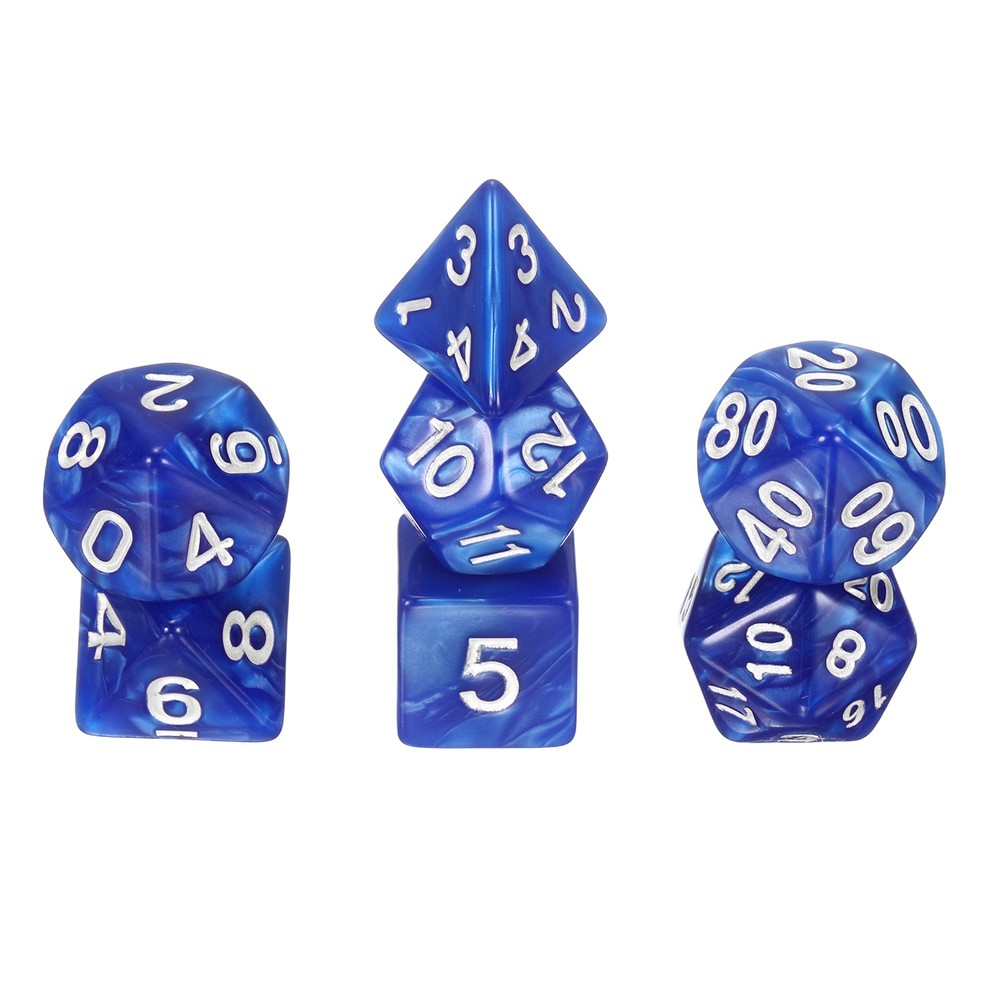 7pcs polyhedral dice set for role-playing games, blue pearl pattern