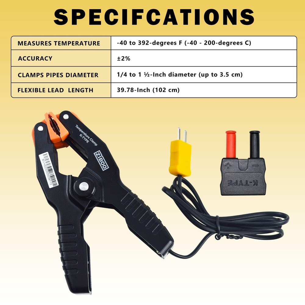 69140 K-Type Thermometer, Pipe Temperature Clamp for HVAC/Multimeter, Tempera...