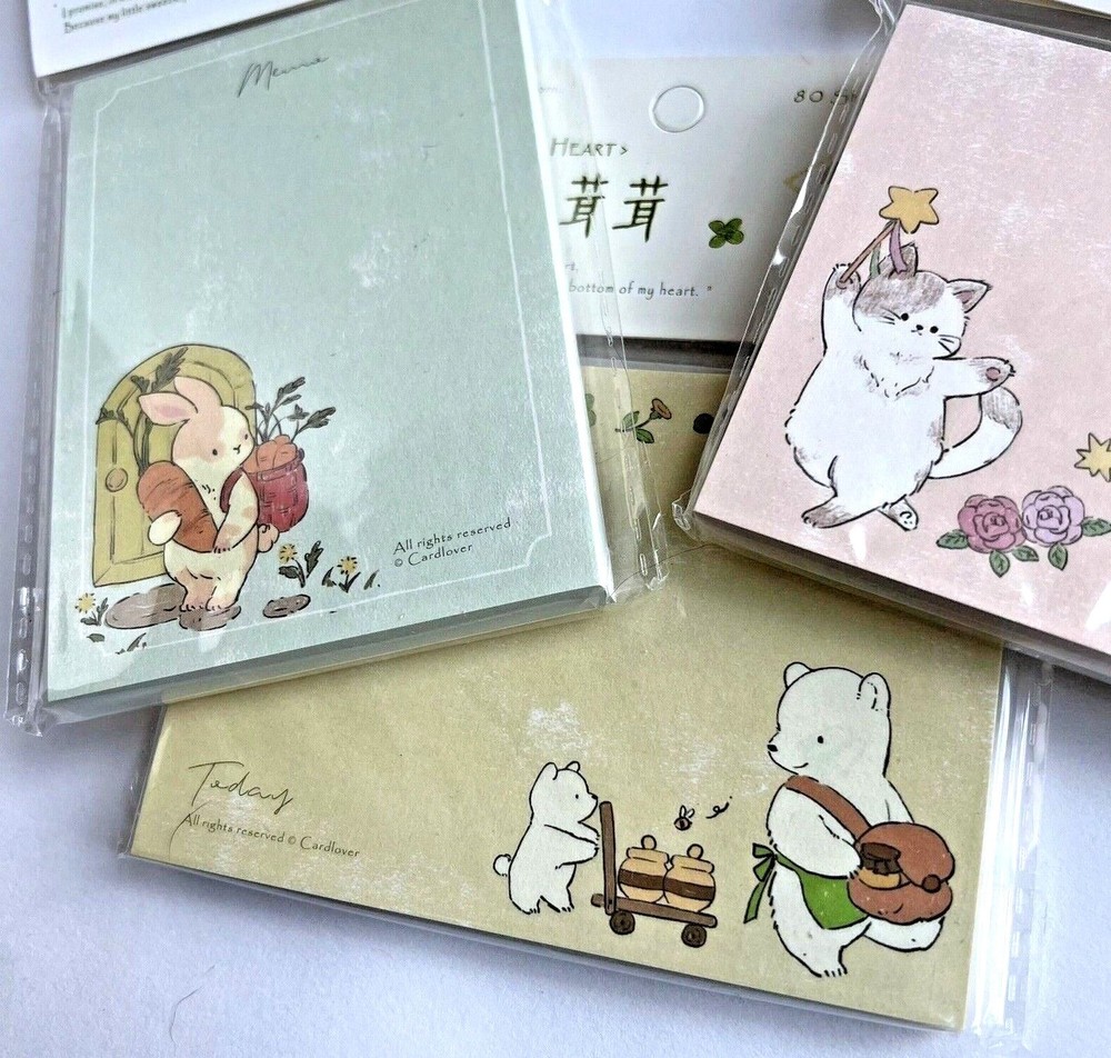 Adorable Cat Bunny Bear Memo Pads 80 Sheets